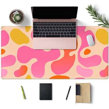 Pink Desk Mat Modern Abstract Large Mouse Pad XXL Cute Pink Desk Pad Keyboard Mat, Desk Accessories for Women Office Decor, Extended Mousepad 31.5''X15.7'' Non-Slip Rubber Base with Stitched Edges