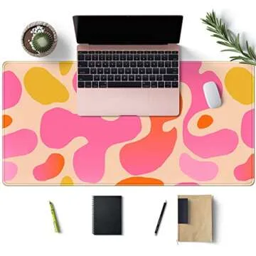 Pink Desk Mat Modern Abstract Large Mouse Pad XXL Cute Pink Desk Pad Keyboard Mat, Desk Accessories for Women Office Decor, Extended Mousepad 31.5''X15.7'' Non-Slip Rubber Base with Stitched Edges