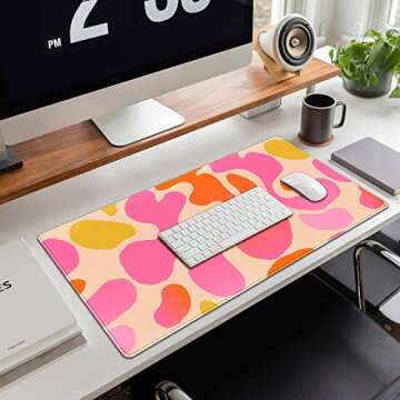 Pink Desk Mat Modern Abstract Large Mouse Pad XXL Cute Pink Desk Pad Keyboard Mat, Desk Accessories for Women Office Decor, Extended Mousepad 31.5''X15.7'' Non-Slip Rubber Base with Stitched Edges