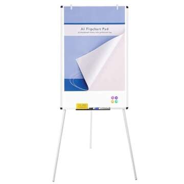 VIZ-PRO Magnetic Whiteboard Easel, 36 x 24 Inches, Portable Dry Erase Board Height Adjustable for Sc...