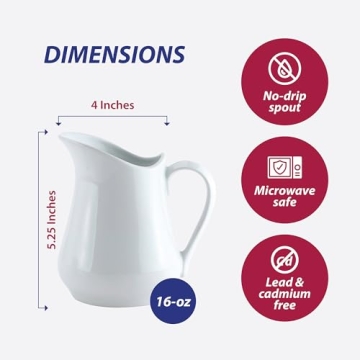 Elegant HIC Kitchen Creamer Pitcher - 16-Ounce Porcelain