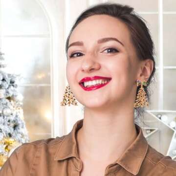 Christmas Tree Dangle Earrings, 2.4in Colorful Rhinestone-Encrusted Xmas Earrings Lightweight Holiday Drop Earrings for Women Festival Jewelry Gift for Holiday Christmas Party