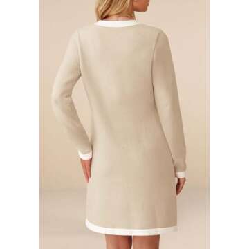 MEROKEETY Women Long Sleeve Color Block Sweater Dress Button Bow Tie Elegant Formal Work Mini Dresses, Apricot, X-Large