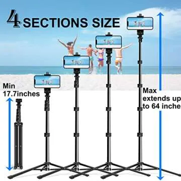 64 Inch Phone Tripod, Selfie Stick Tripod with Wireless Remote, Phone Tripod Stand Group Selfies/Live Streaming/Video Recording Compatible with All Cellphones