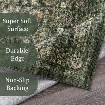 Morebes Vintage Dark Green Living Room Rug, 9x12 Area Rug Large Washable Rugs for Bedroom, Soft Dini...