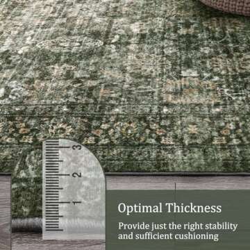 Morebes Vintage Dark Green Living Room Rug, 9x12 Area Rug Large Washable Rugs for Bedroom, Soft Dining Room Carpet Non-Slip Non-Shedding Throw Rug for Farmhouse Indoor Kids Playroom