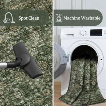 Morebes Vintage Dark Green Living Room Rug, 9x12 Area Rug Large Washable Rugs for Bedroom, Soft Dining Room Carpet Non-Slip Non-Shedding Throw Rug for Farmhouse Indoor Kids Playroom