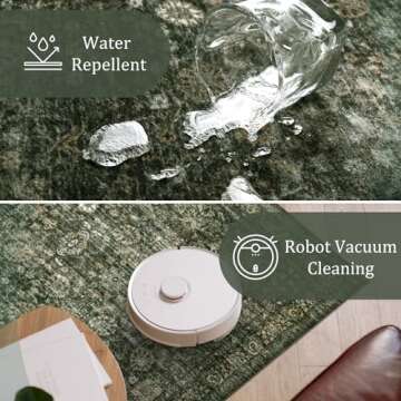 Morebes Vintage Dark Green Living Room Rug, 9x12 Area Rug Large Washable Rugs for Bedroom, Soft Dining Room Carpet Non-Slip Non-Shedding Throw Rug for Farmhouse Indoor Kids Playroom