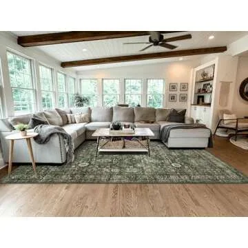 Morebes Vintage Dark Green Living Room Rug for Comfort