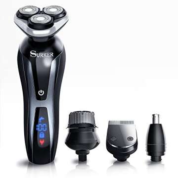 SURKER Shaver Razor Electric Men Cordless Beard Trimmer Wet Dry Rotary Shaver Head Hair Nose Trimmer Waterproof Rechargeable 3 In 1 Bonus 1 Facial Cleansing Brush
