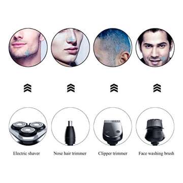 SURKER Shaver Razor Electric Men Cordless Beard Trimmer Wet Dry Rotary Shaver Head Hair Nose Trimmer Waterproof Rechargeable 3 In 1 Bonus 1 Facial Cleansing Brush