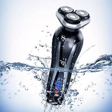 SURKER Shaver Razor Electric Men Cordless Beard Trimmer Wet Dry Rotary Shaver Head Hair Nose Trimmer Waterproof Rechargeable 3 In 1 Bonus 1 Facial Cleansing Brush
