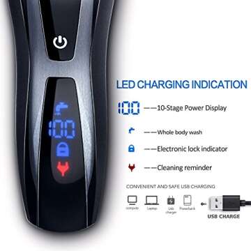 SURKER Shaver Razor Electric Men Cordless Beard Trimmer Wet Dry Rotary Shaver Head Hair Nose Trimmer Waterproof Rechargeable 3 In 1 Bonus 1 Facial Cleansing Brush