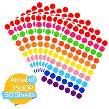 3500 Pieces Dot Stickers, 3/4 inch Color Coding Labels, 10 Color Circle Price Stickers for Office Classroom Student