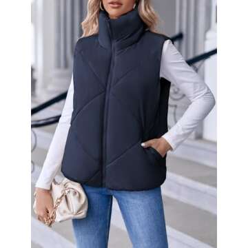 Newffr Women's Quilted Vest Crop Sleeveless Lightweight Warm Puffer Vest Padded Gilet Outerwear