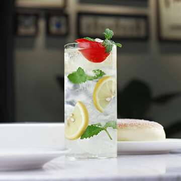 LUXU Drinking Glasses 13 oz, Thin Highball Glasses Set of 4,Elegant Bar Glassware For Water, Juice, ...