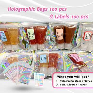 100 Pack Smell Proof Bag,Resealable Bags for Small Business with Front Window Holographic Bags Sampl...