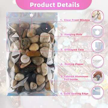 100 Pack Smell Proof Bag,Resealable Bags for Small Business with Front Window Holographic Bags Sample Bags with 100 Labels Mylar Bags for Food Storage,Jewelry,Lip Gloss,Gift(3 X 4.7 Inch)