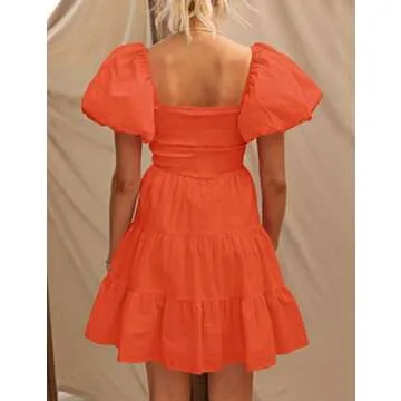 Discover ZESICA Summer Mini Dress with Puff Sleeves & Smocked Bodice