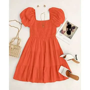 Discover ZESICA Summer Mini Dress with Puff Sleeves & Smocked Bodice