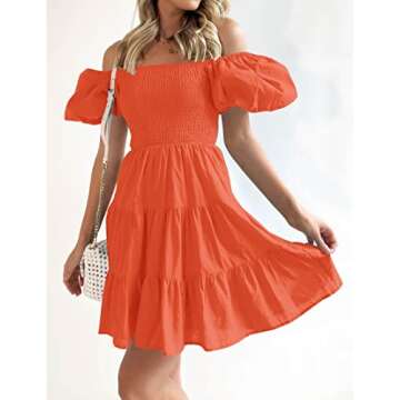 Discover ZESICA Summer Mini Dress with Puff Sleeves & Smocked Bodice