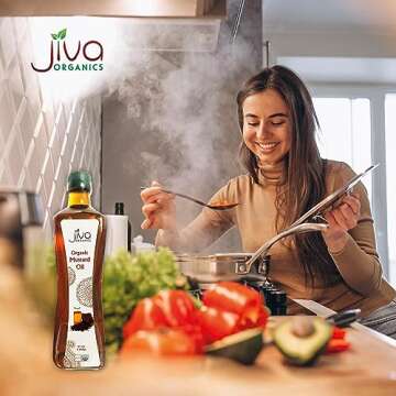 Jiva Organics Organic Mustard Oil 1 Liter Bottle (33.8 Ounce) - Non-GMO, Premium, Cold Pressed