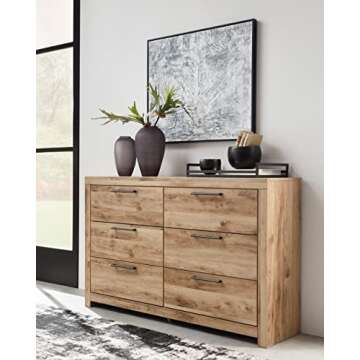 Signature Design by Ashley Hyanna Mid-Century Modern 6 Drawer Dresser, Light Brown & Beige