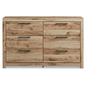 Signature Design by Ashley Hyanna Mid-Century Modern 6 Drawer Dresser, Light Brown & Beige