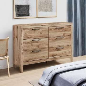 Signature Design by Ashley Hyanna Mid-Century Modern 6 Drawer Dresser, Light Brown & Beige