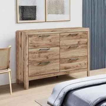 Signature Design by Ashley Hyanna Mid-Century Modern 6 Drawer Dresser, Light Brown & Beige