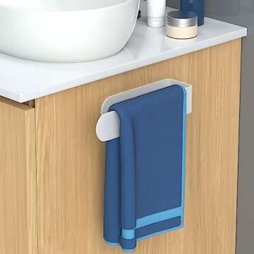 HUFEEOH Adhesive Hand Towel Holder, Kitchen Towel Holder Towel Bars Wall Mounted, Stainless Steel Bath Towel Holder for Bathroom Hotel Kitchen (8 inch, White)
