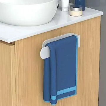 HUFEEOH Adhesive Hand Towel Holder, Kitchen Towel Holder Towel Bars Wall Mounted, Stainless Steel Bath Towel Holder for Bathroom Hotel Kitchen (8 inch, White)