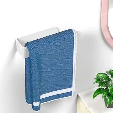 HUFEEOH Adhesive Hand Towel Holder, Kitchen Towel Holder Towel Bars Wall Mounted, Stainless Steel Bath Towel Holder for Bathroom Hotel Kitchen (8 inch, White)