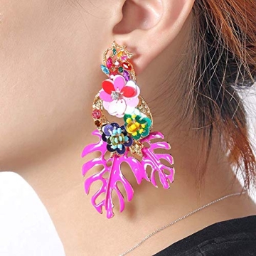 Lureme Colorful Sequin Leaf Earrings for Summer Fun