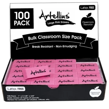 Pink Erasers Pack of 100 - Large Size, Latex & Smudge Free - Bulk School Supplies for Classrooms, Te...