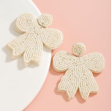 4 Pairs of Beaded Bow Earrings Set for Women, Pink Red Handmade Beaded Valentines Bowknot Earrings for Her Holiday Jewelry Gifts