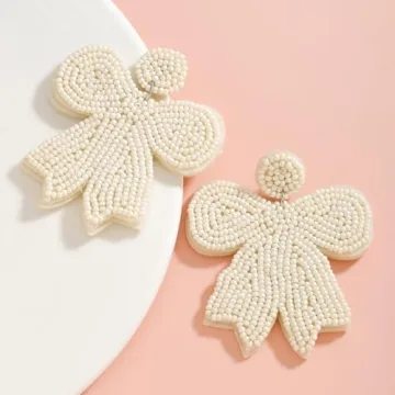 4 Pairs of Beaded Bow Earrings Set for Women, Pink Red Handmade Beaded Valentines Bowknot Earrings for Her Holiday Jewelry Gifts