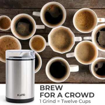 Kaffe One-Touch Coffee Grinder Electric w/Cleaning Brush (3 oz) - Stainless Steel - Coffee Grinders for Home Use - Up to 12 Cups of Coffee per Grind - Easy On/Off Coffee Bean Grinder - Silver