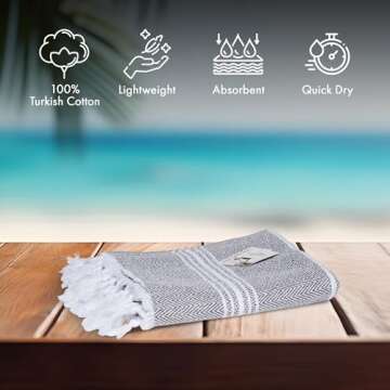 SALBAKOS - Cotton Turkish Beach Towel - Made with 100% Turkish Cotton, Lightweight, Absorbent & Quick Dry Beach Towels for Gym, Pool, Beach & Spa | 40"x70" (Gray)