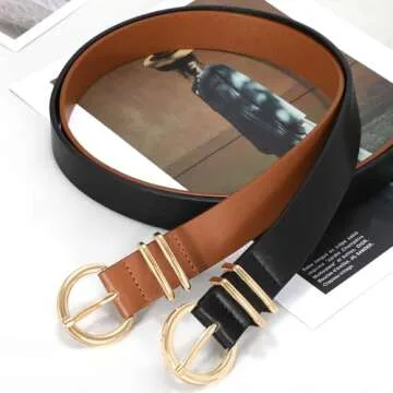 Fashionable Plus Size Women's Leather Belts with Gold Buckle