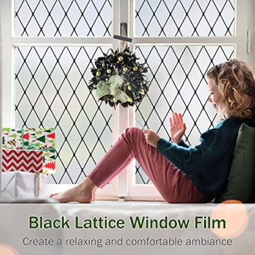 VELIMAX Frosted Black Lattice Window Film for Privacy