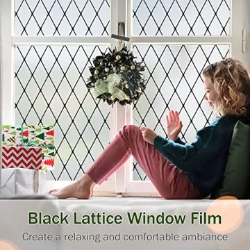 VELIMAX Frosted Black Lattice Window Film for Privacy