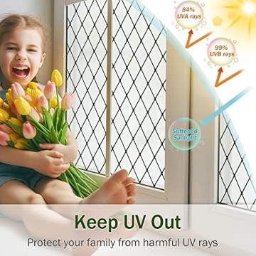 VELIMAX Frosted Black Lattice Window Film for Privacy