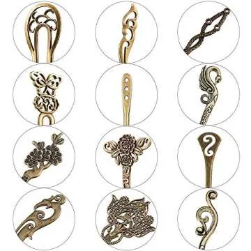 24 Pieces Chinese Women Hair Sticks, AUHOKY 12 Styles Vintage Bronze Decorative Hair Pin Chopsticks,...