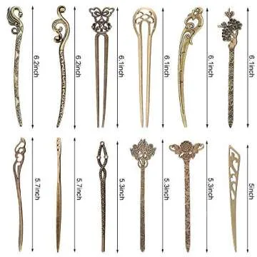 24 Pieces Chinese Women Hair Sticks, AUHOKY 12 Styles Vintage Bronze Decorative Hair Pin Chopsticks, Antique Retro Hair Forks for Hair DIY Accessory