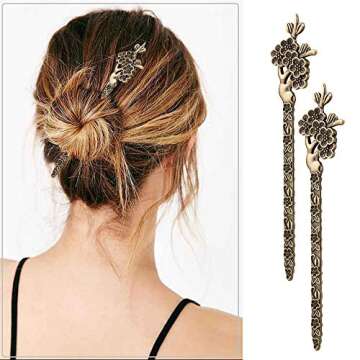 24 Pieces Chinese Women Hair Sticks, AUHOKY 12 Styles Vintage Bronze Decorative Hair Pin Chopsticks, Antique Retro Hair Forks for Hair DIY Accessory