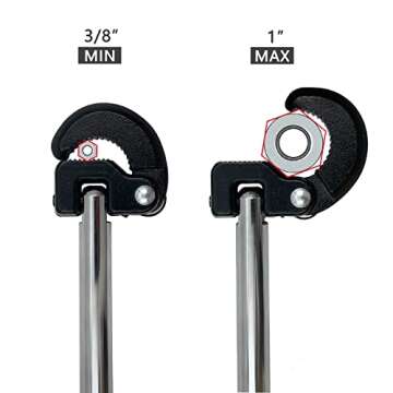 QYQRQF Adjustable Basin Wrench, 11" Adjustable Tap Nut Spanner Long Handle Basin Spanner for Fixing Back and Union Nuts Under Sink (3/8-1 in.)