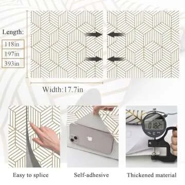 MelunMer Geometric Peel and Stick Wallpaper Gold 118In L 17.7In W Self Adhesive Removable Wallpaper for Bedroom/Bathroom Waterproof Modern Contact Paper for Cabinets Gold Contact Paper Shelf Liner