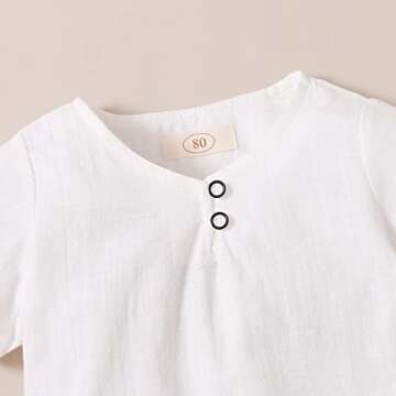 Toddler Kid Baby Boys White Short Sleeve T-Shirt Top Cotton Linen Short Pants 2Pcs Summer Outfit (6-12M, White+Green)