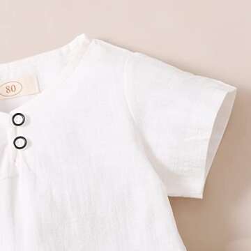 Toddler Kid Baby Boys White Short Sleeve T-Shirt Top Cotton Linen Short Pants 2Pcs Summer Outfit (6-12M, White+Green)